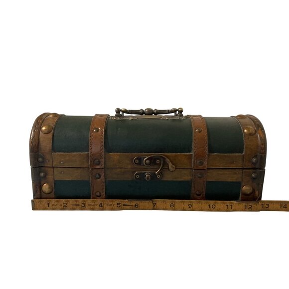 Small Decorative Wood Treasure Chest Jewelry Box With Brass Accents - Picture 8 of 10